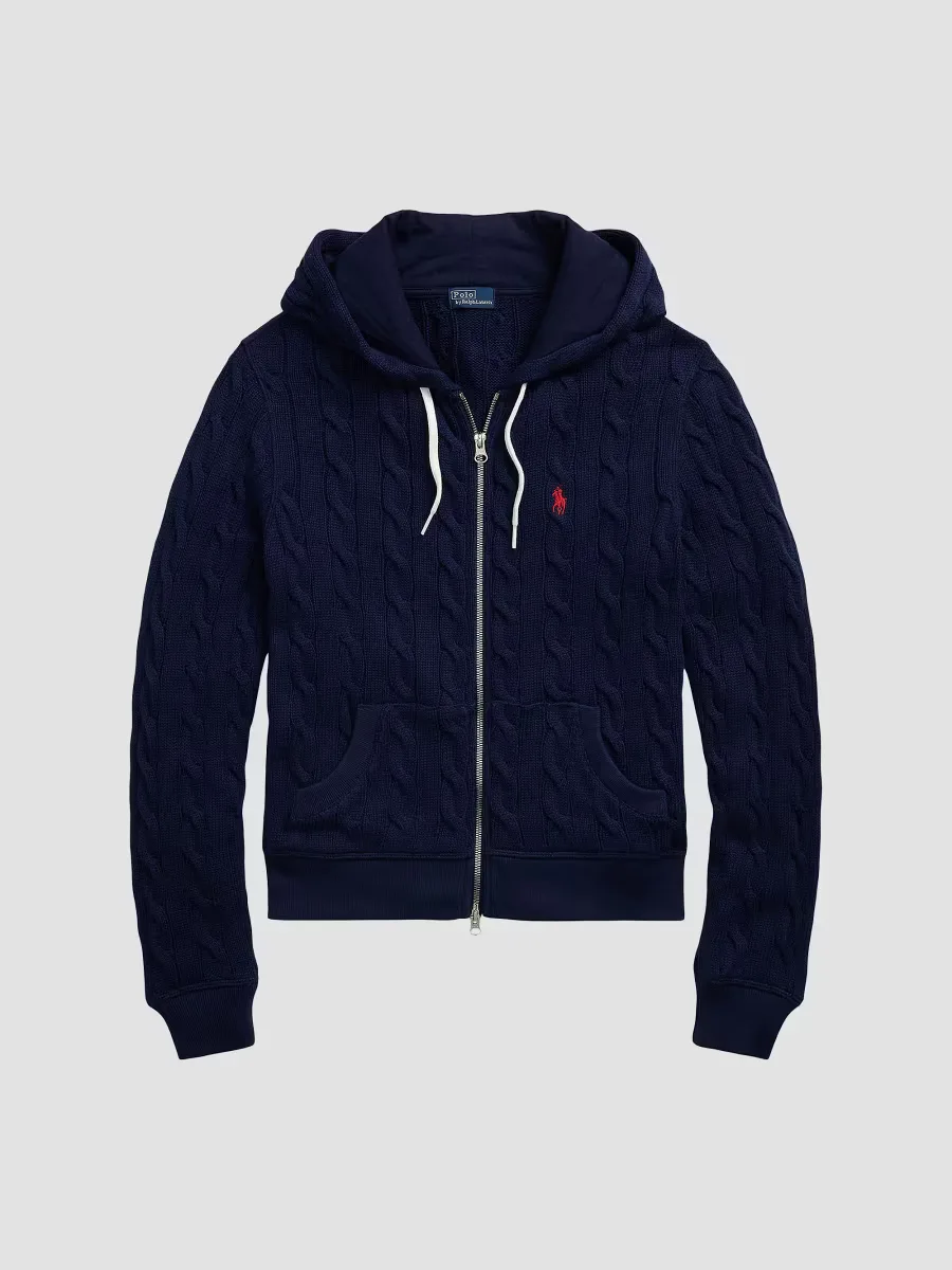 Logo Cotton Cable-Knit Hoodie by Polo Ralph Lauren