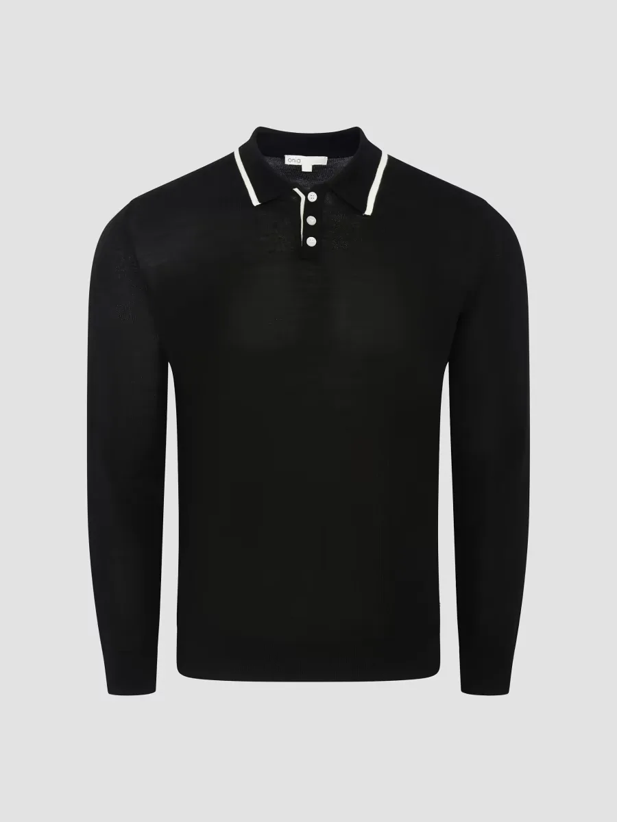 Extra-Fine Merino Wool Long-Sleeve Polo Shirt by Onia