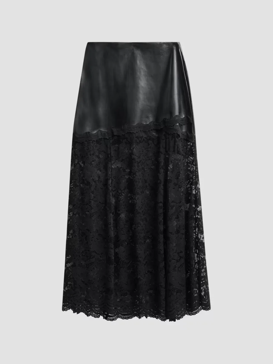Perrine Lace & Faux Leather Maxi Skirt