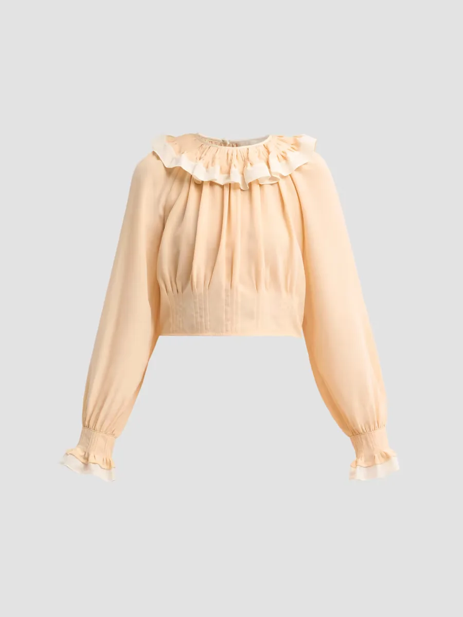 Celesta Ruffled Silk Long-Sleeve Blouse