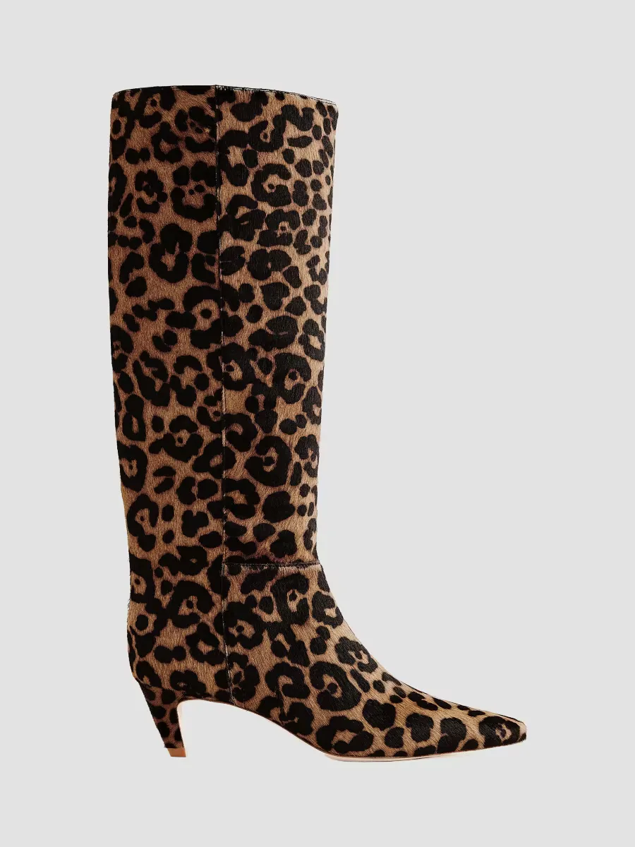 Remy 50MM Leopard-Print Leather Knee-High Boots by Reformation