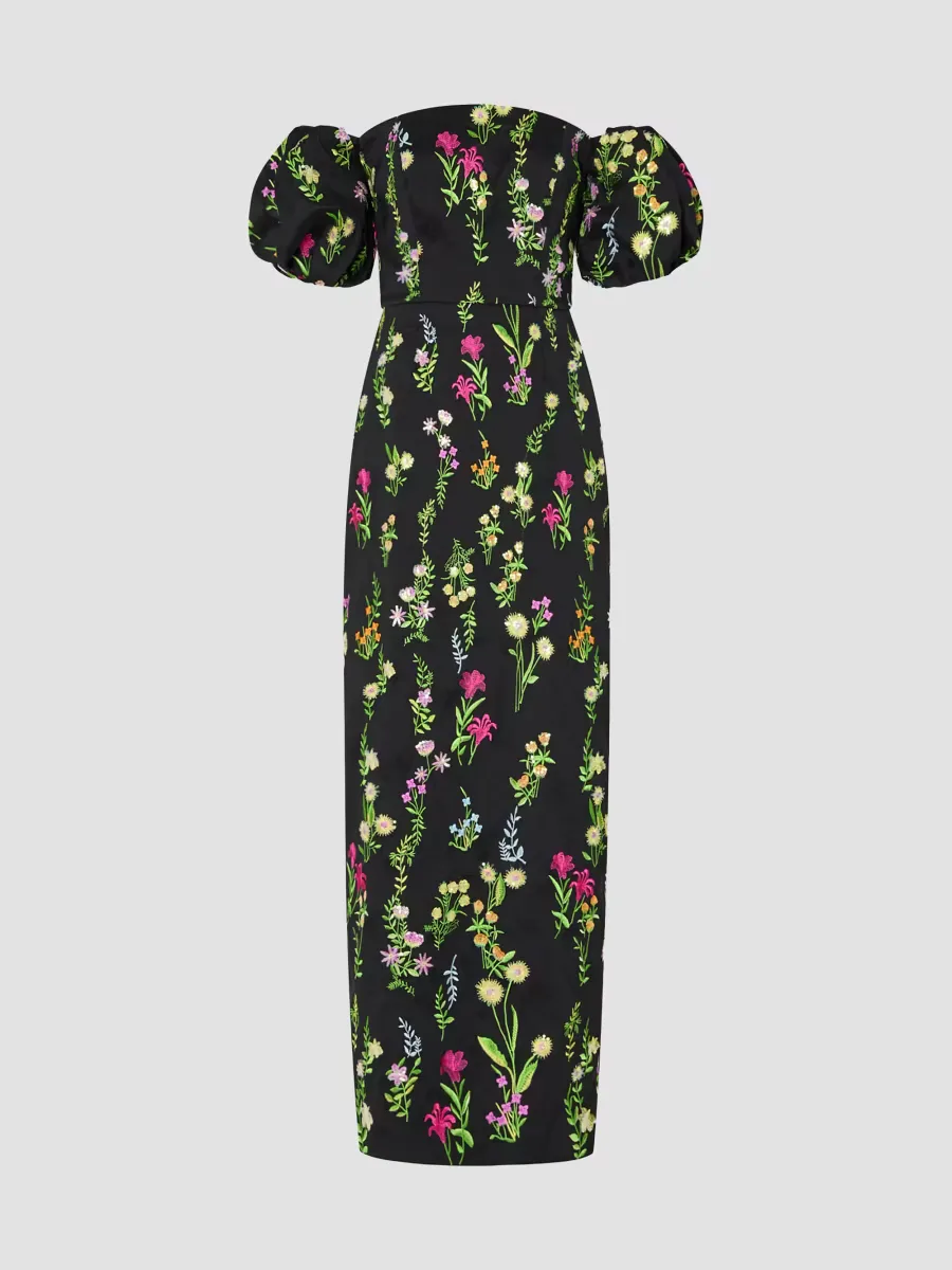 Nira Bloom Floral-Embroidered Off-The-Shoulder Maxi Dress by Milly