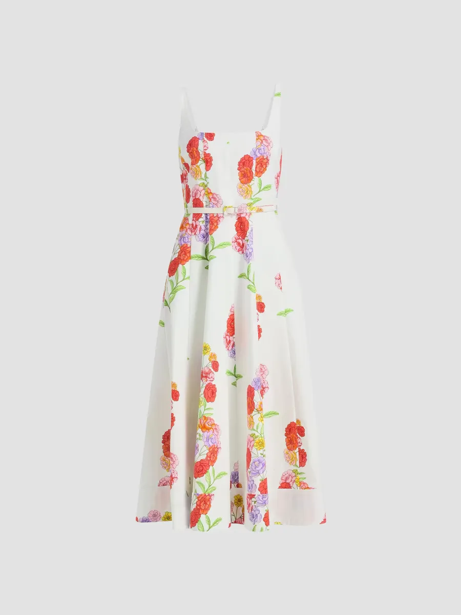 Nia Floral Squareneck Midi-Dress by Milly