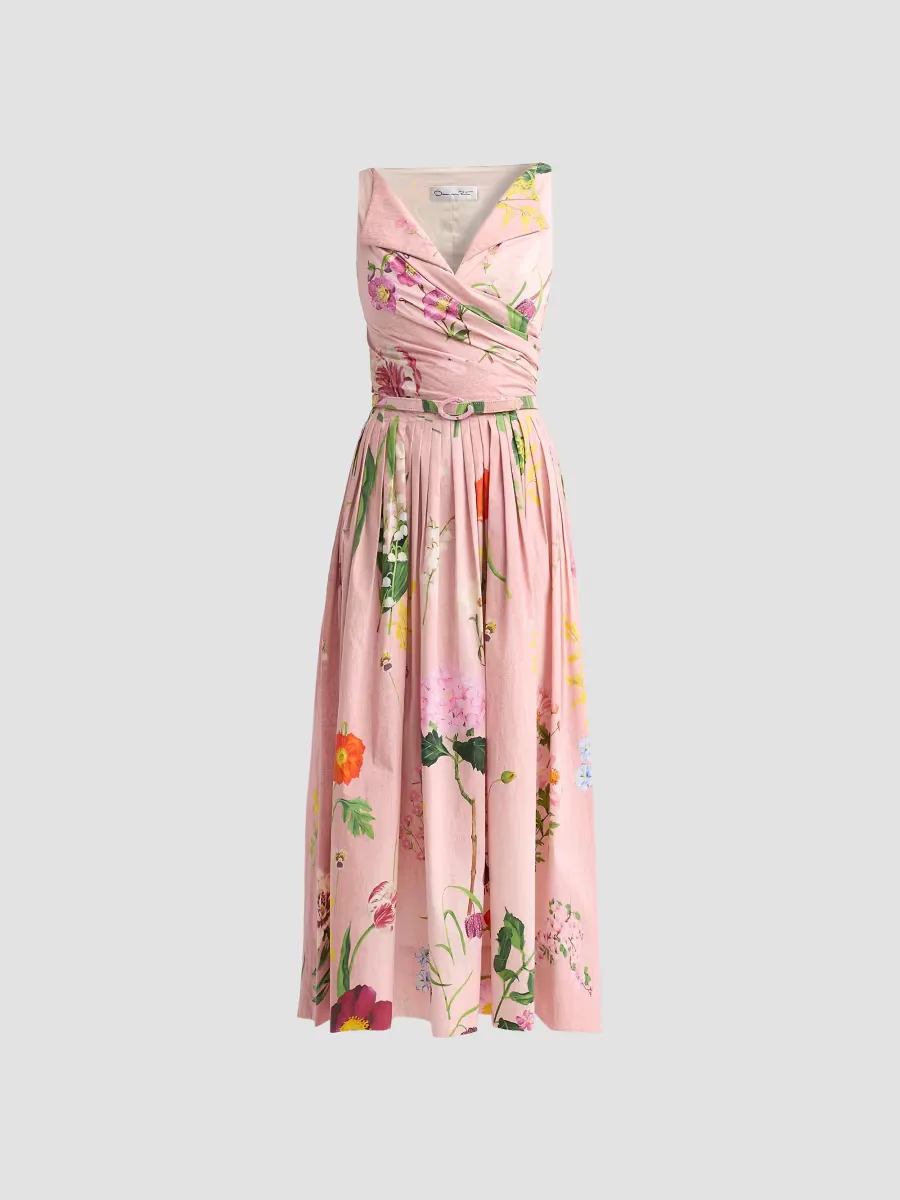 Floral Cotton Poplin Midi Dress by Oscar de la Renta
