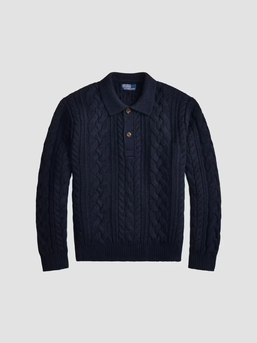 Aran-Knit Wool-Blend Polo-Collar Sweater by Polo Ralph Lauren
