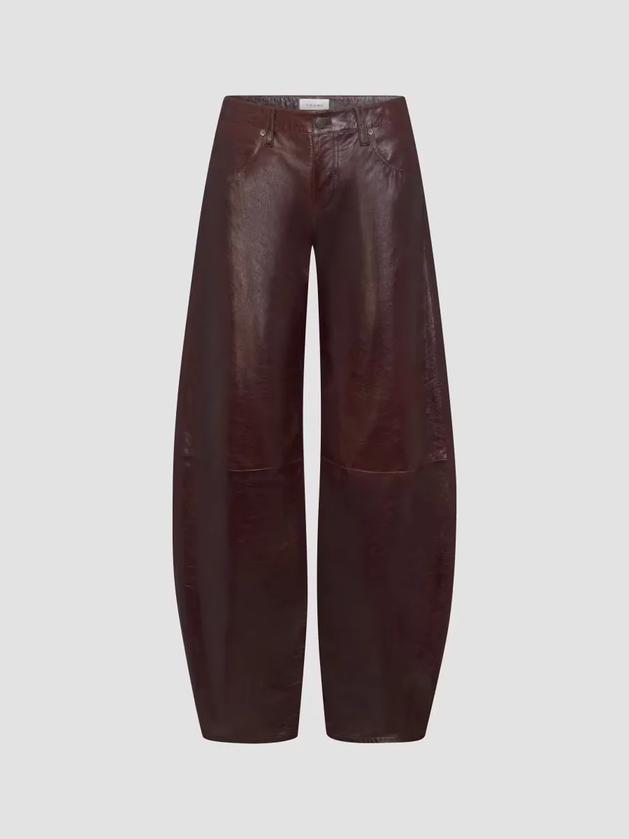 The Leather Low-Rise Barrel-Leg Jeans by FRAME
