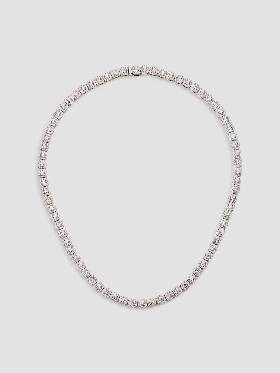 18K White Gold & 12.15 TCW Diamond Halo Tennis Necklace by Saks Fifth Avenue
