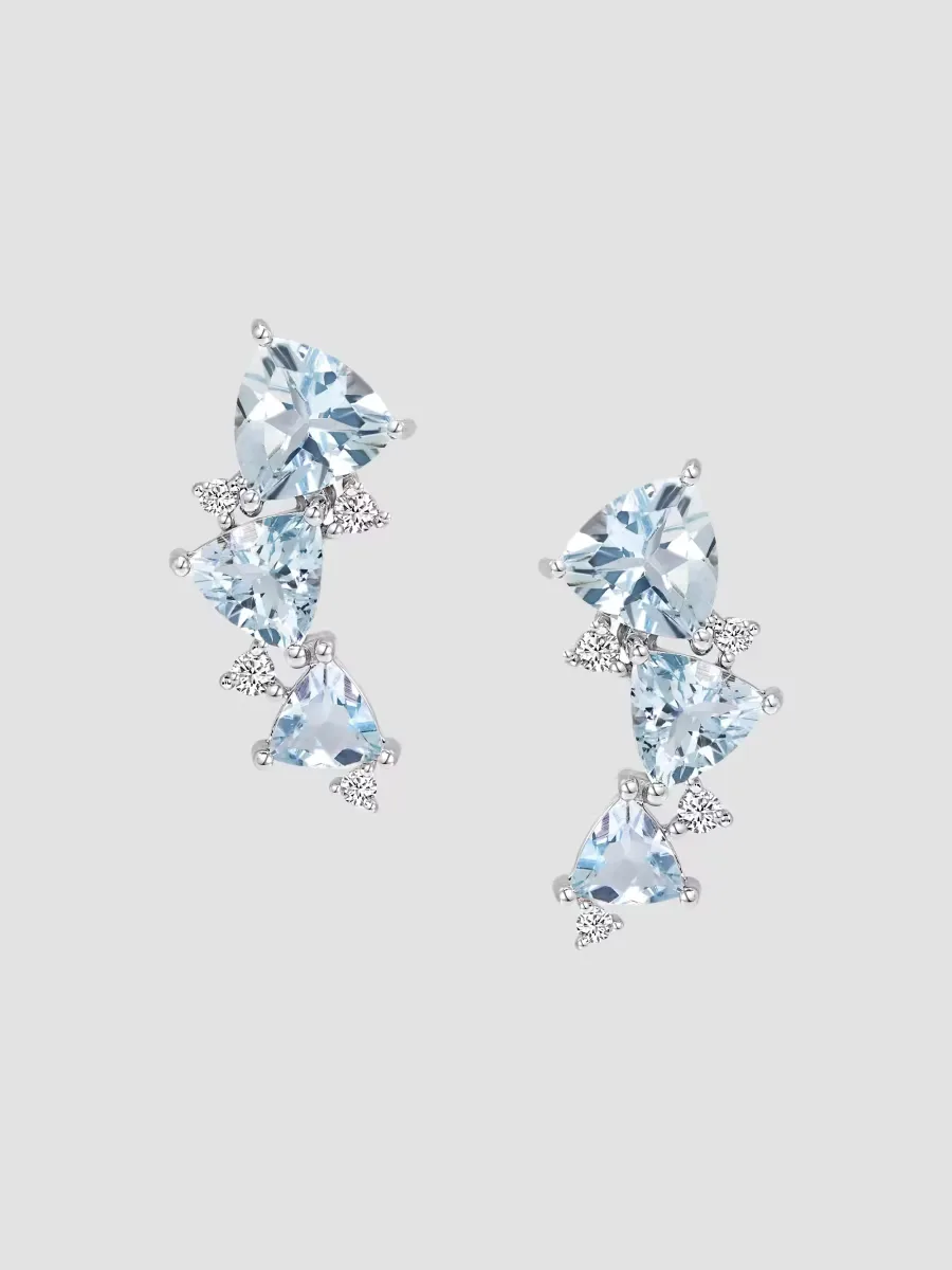 Mirage 18K White Gold, Diamond & Aquamarine Crawler Earrings by Hueb
