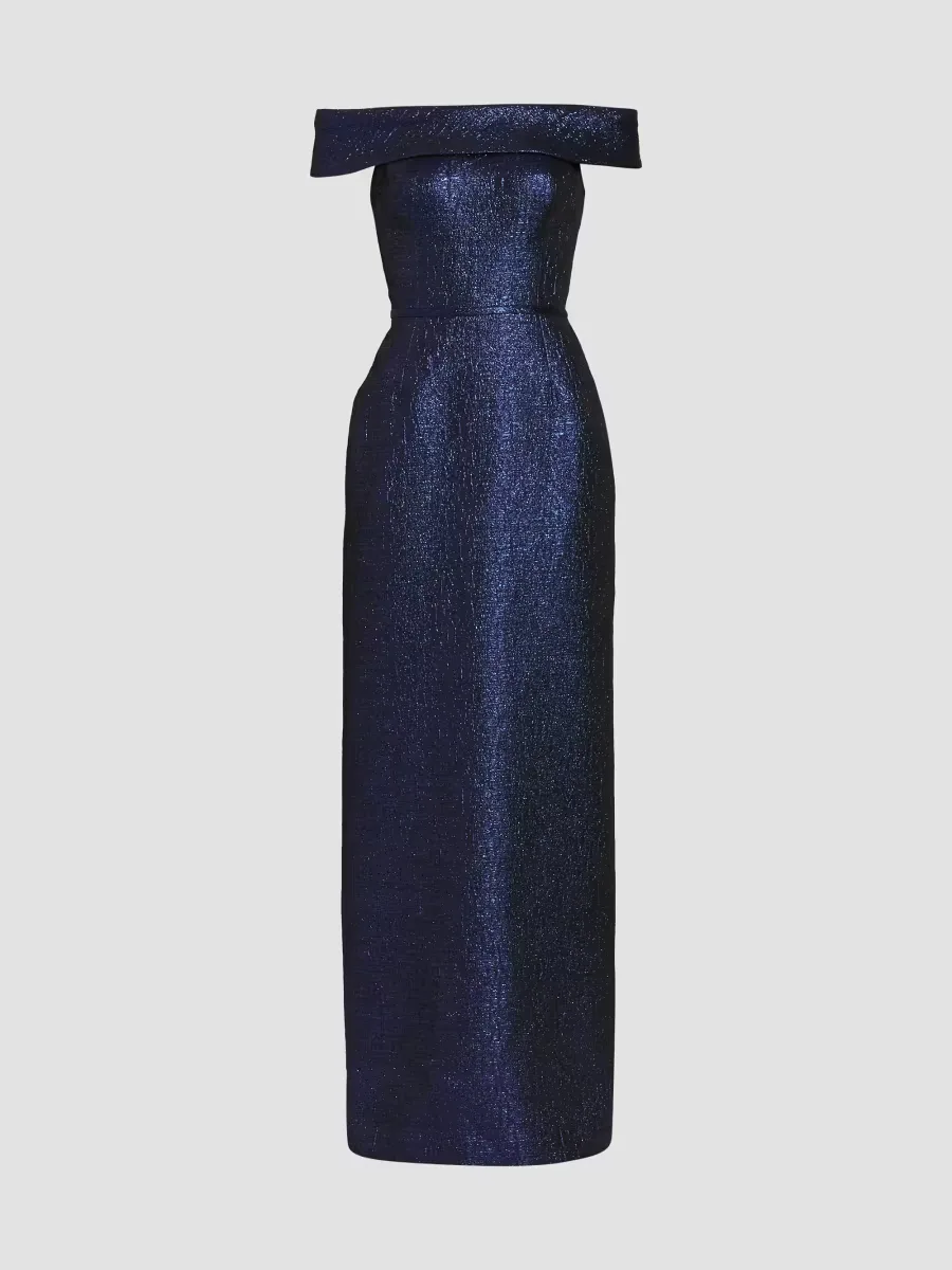 Metallic Jacquard Off-The-Shoulder Gown