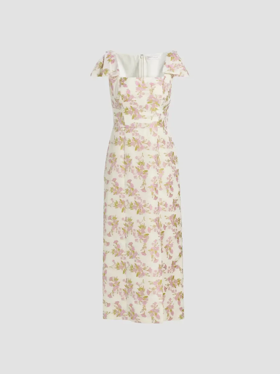 Arianna Floral Jacquard Tea-Length Cocktail Dress by Kay Unger