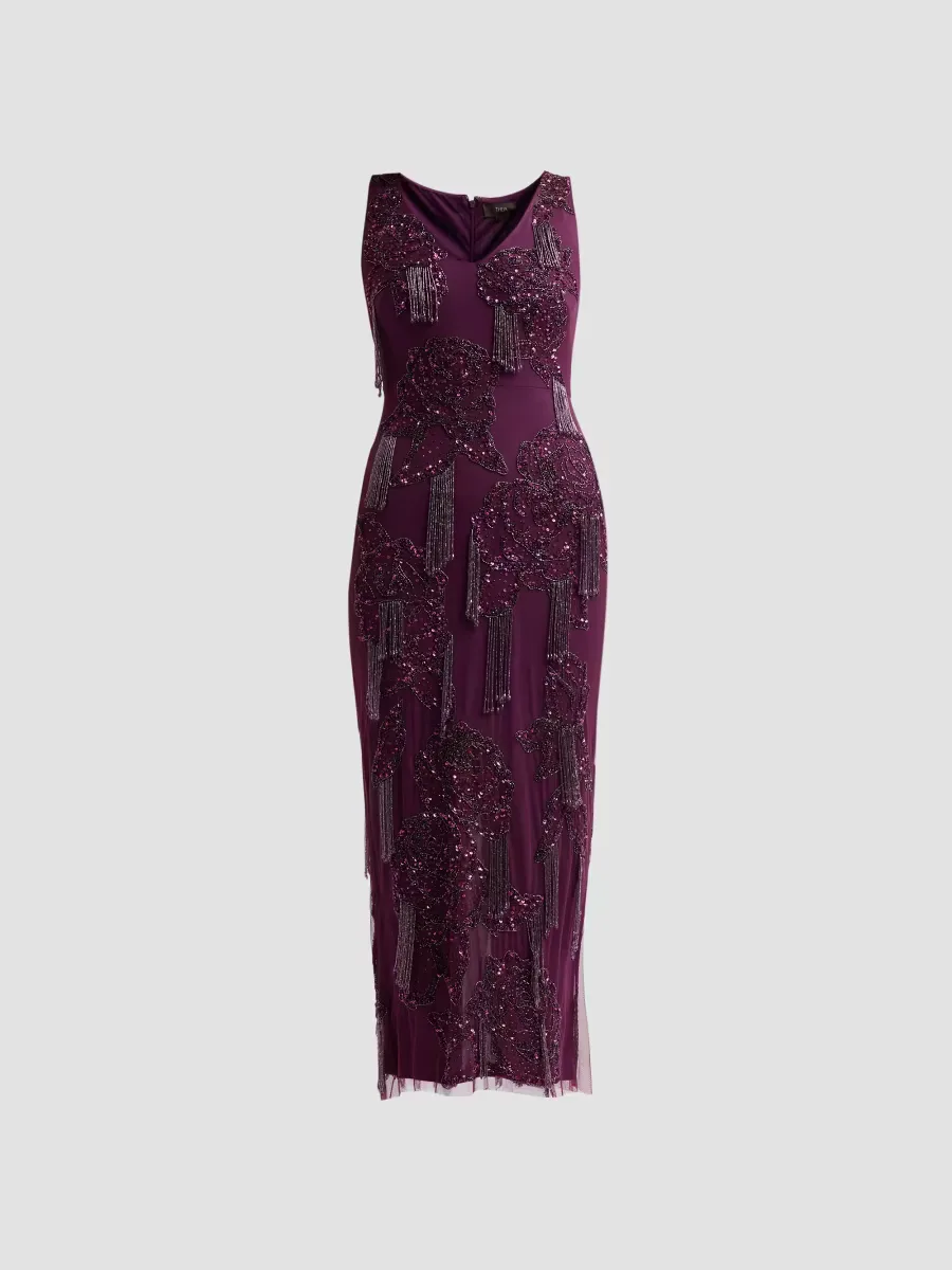 Iliana Beaded Fringed Maxi Dress by Theia