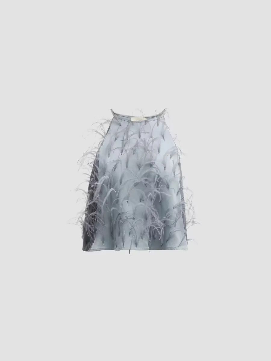 Doublefaced-Satin & Feather Halterneck Cropped Camisole by LaPointe