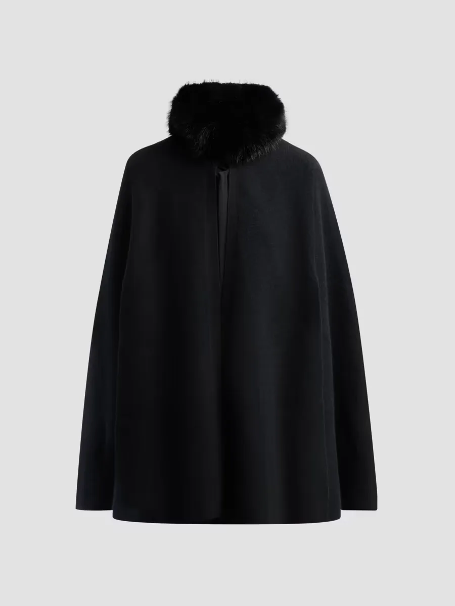 Faux-Fur-Trimmed Wool-Cashmere Poncho by Sofia Cashmere