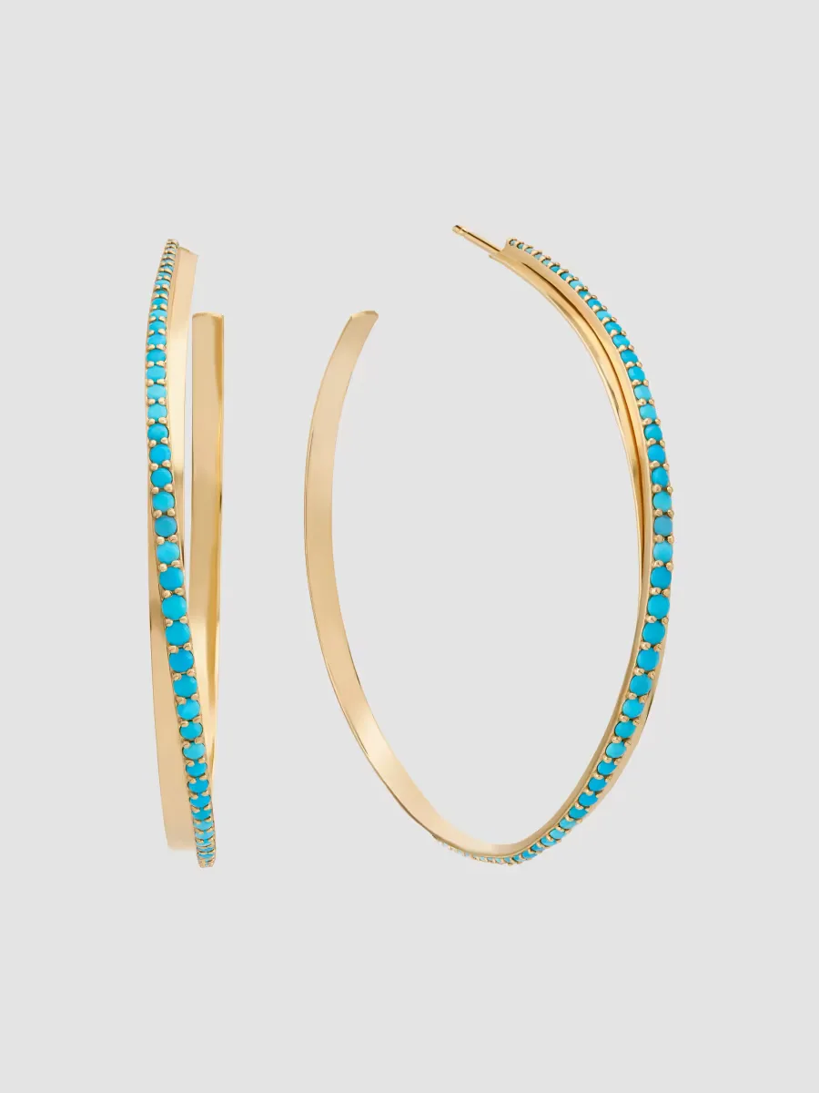 14K Yellow Gold & Turquoise Hoop Earrings by Lana