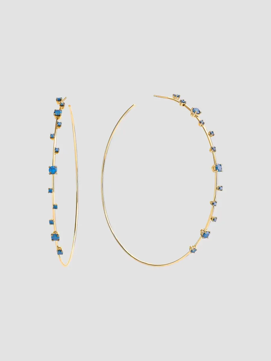 14K Yellow Gold & Blue Diamond Hoop Earrings by Lana
