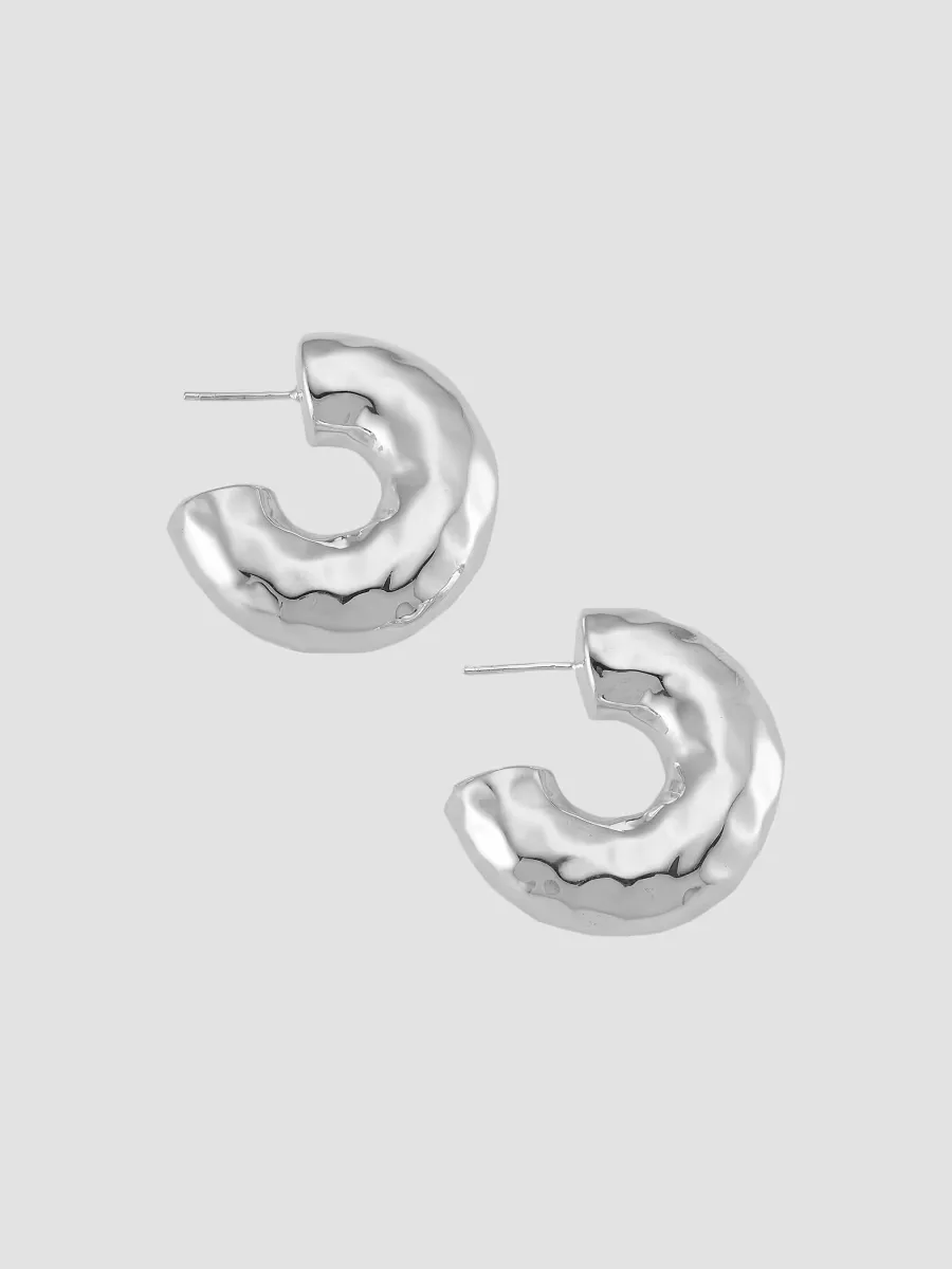 925 Classico Thick Hammered Round Hoop Earring