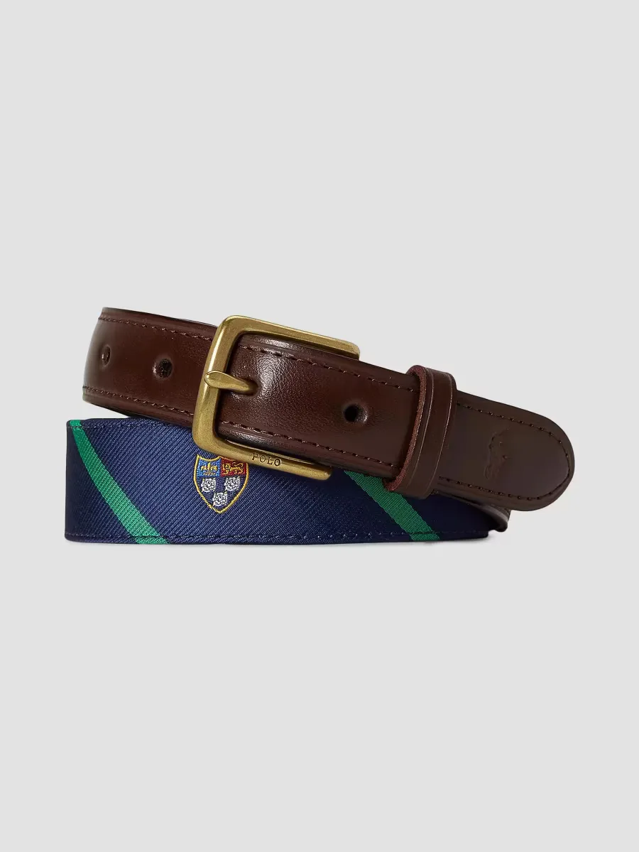 Leather-Trimmed Silk Jacquard Belt by Polo Ralph Lauren