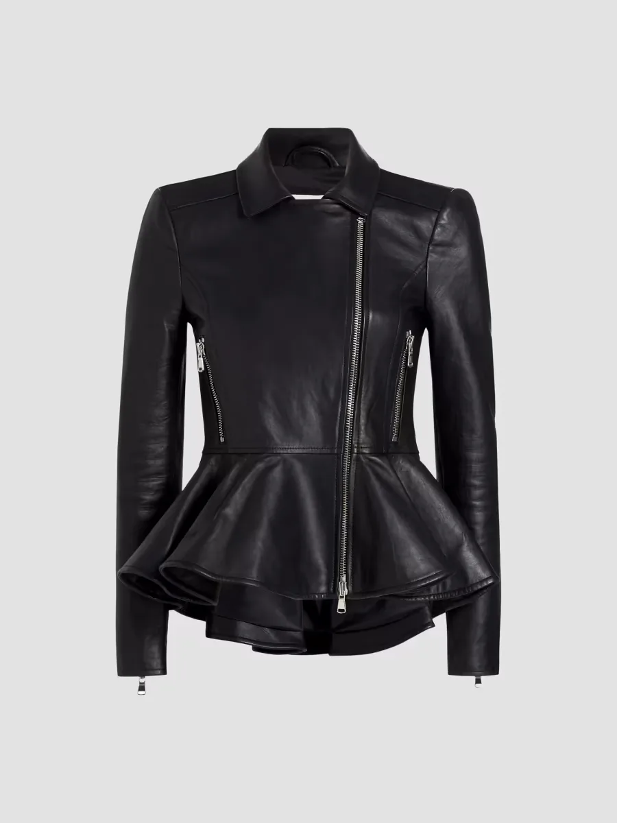 Lyric Leather Peplum Biker Jacket by L'AGENCE