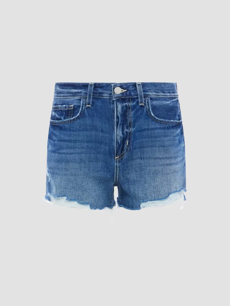 Clark High-Rise Distressed Denim Shorts by L'AGENCE