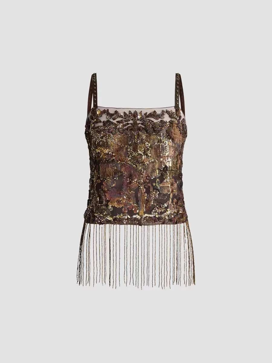 Sonara Sequined Tapestry Fringe Top by Ralph Lauren