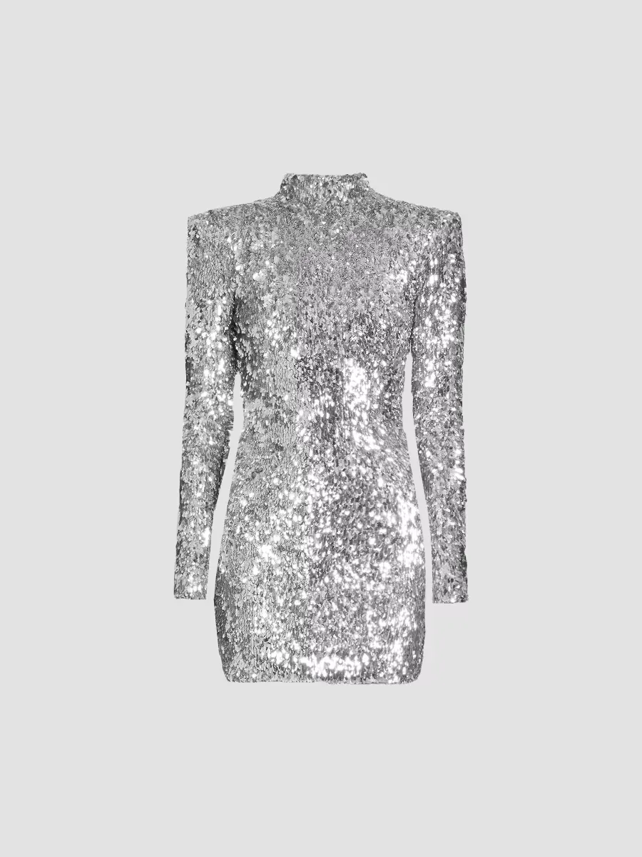 Sequin Mock Turtleneck Minidress
