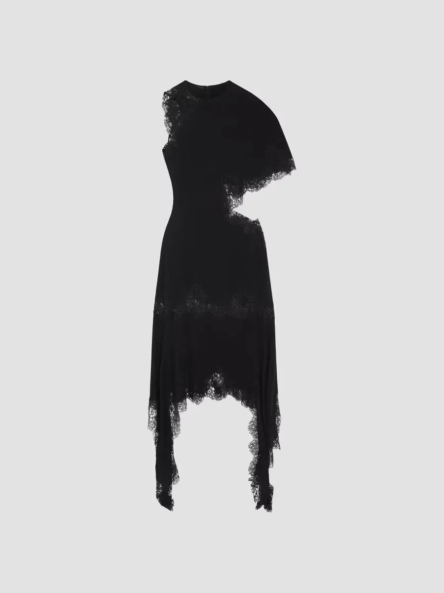 Asymmetric Silk & Lace Midi-Dress by Stella McCartney