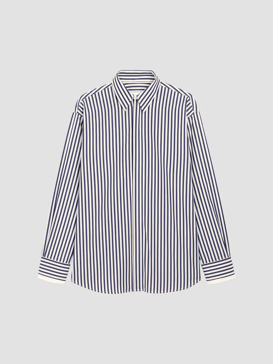 Striped Cotton Removable Collar Shirt