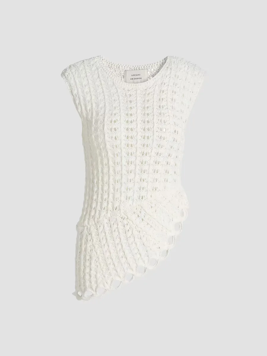 Saez Crochet Asymmetric Sleeveless Top by Loulou de Saison