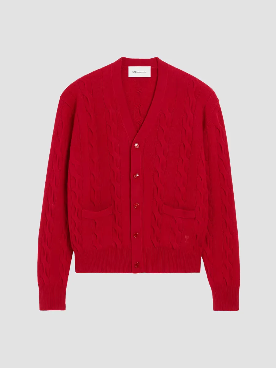 Cable-Knit Wool Cardigan by AMI Paris