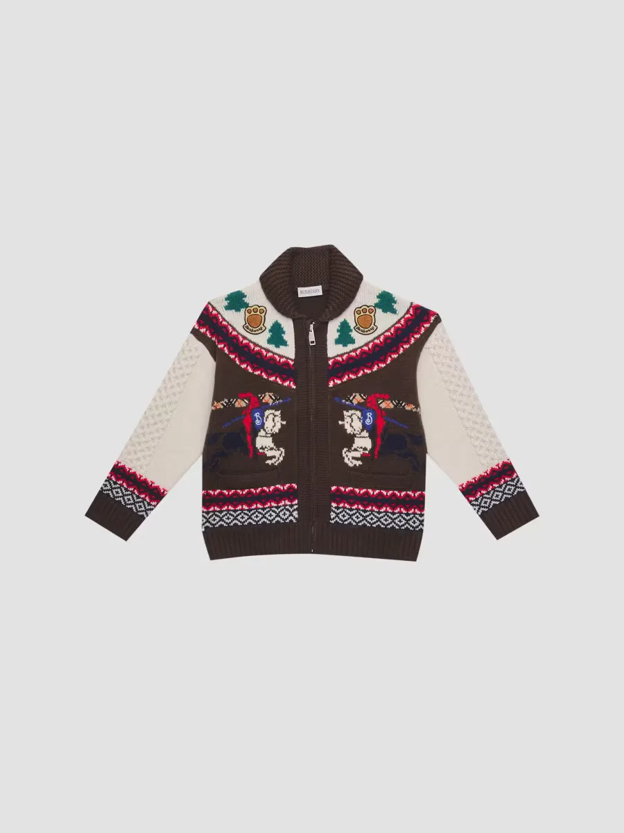 Equestrian Knight Design Wool Zip-Up Cardigan by Burberry