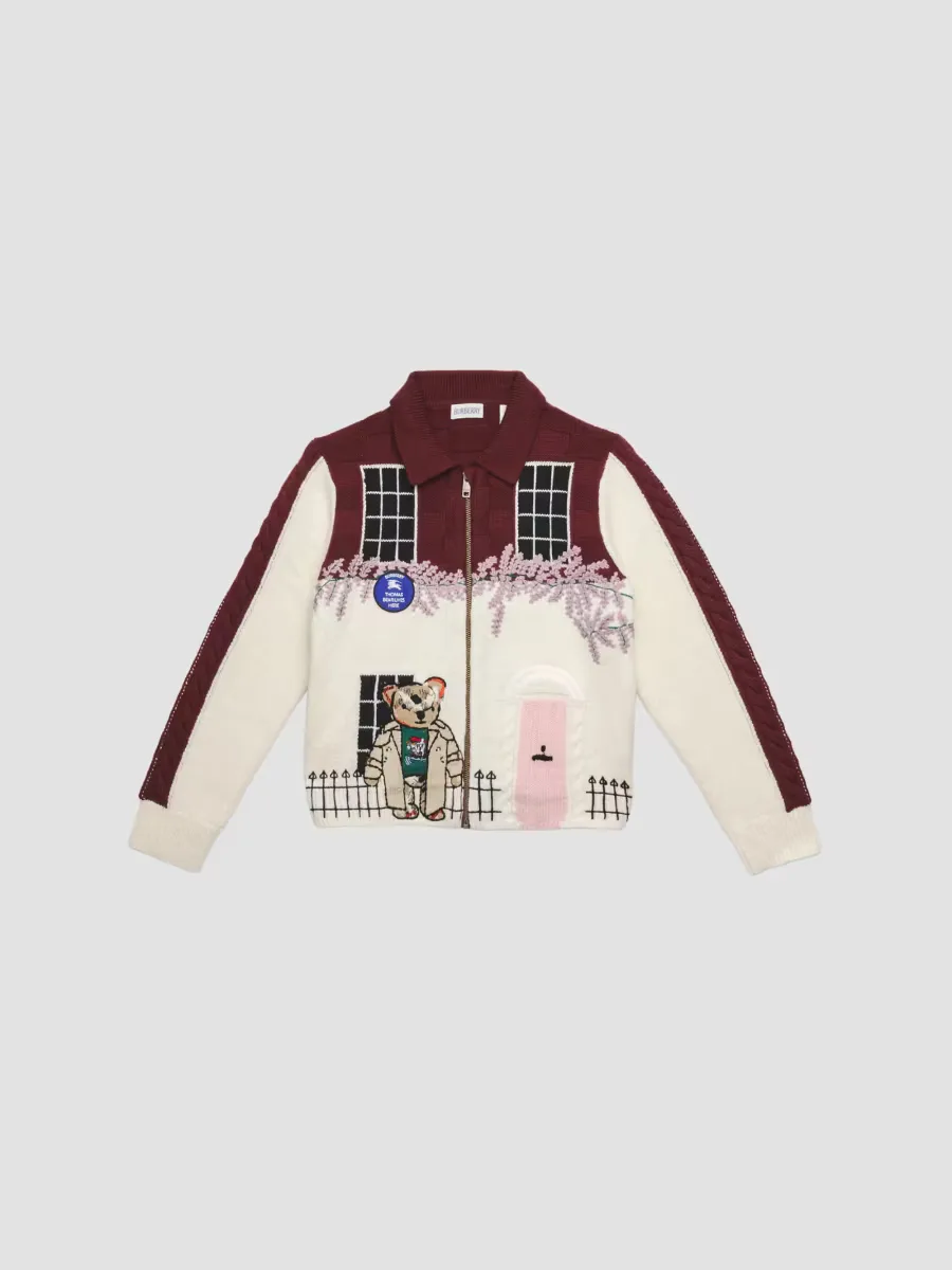 Townhouse Bear Wool-Cashmere Cardigan by Burberry