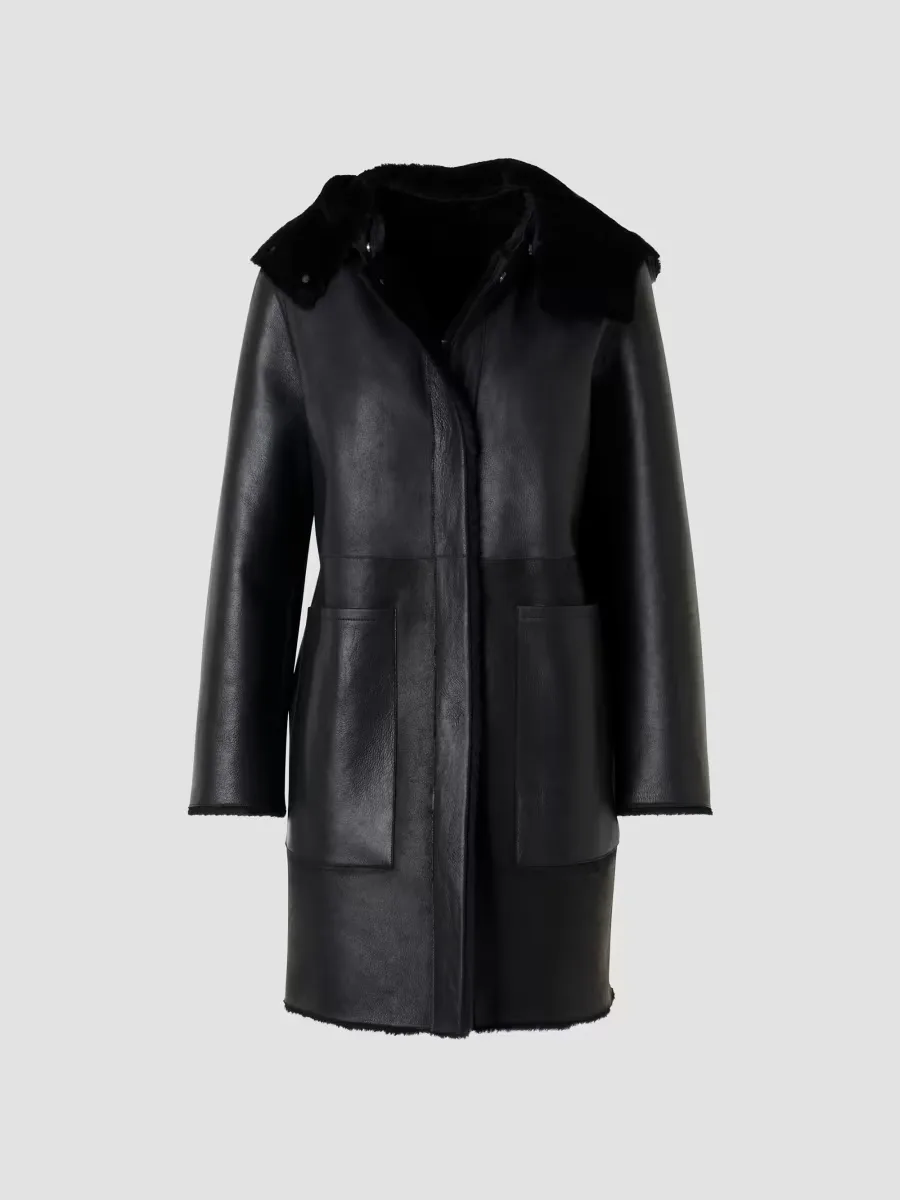 Oxana Leather & Shearling Reversible Hooded Coat by Akris
