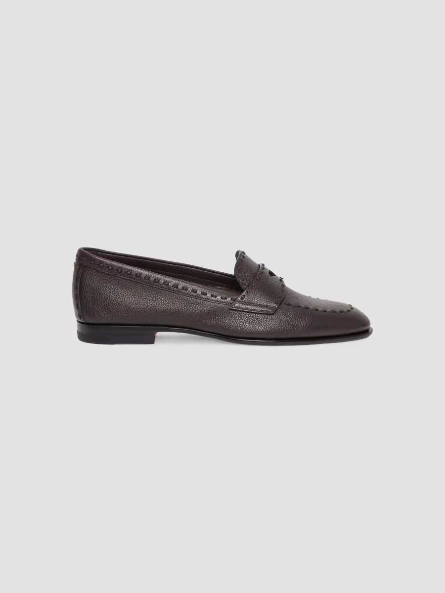 Topstitched Leather Penny Loafers by Santoni