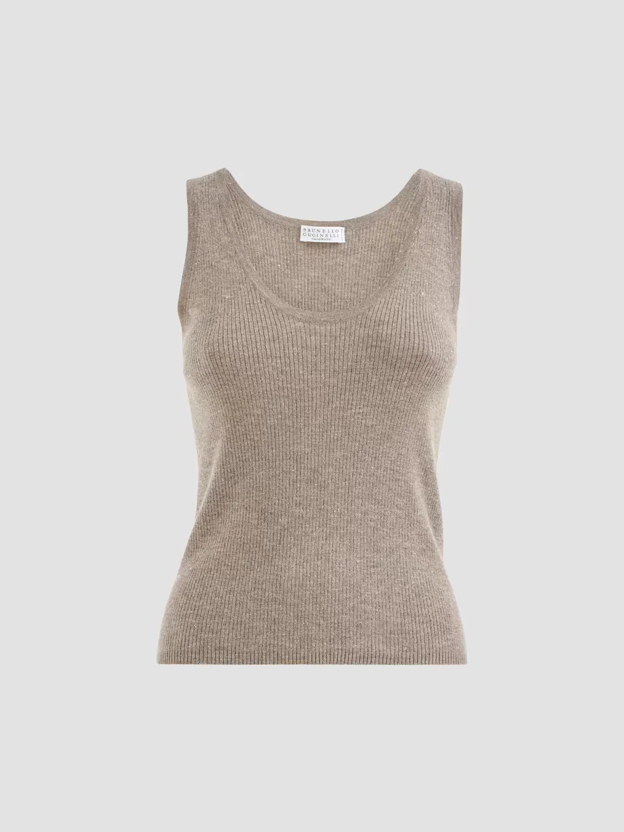 Sparkling Cashmere and Viscose Rib Knit Top by Brunello Cucinelli