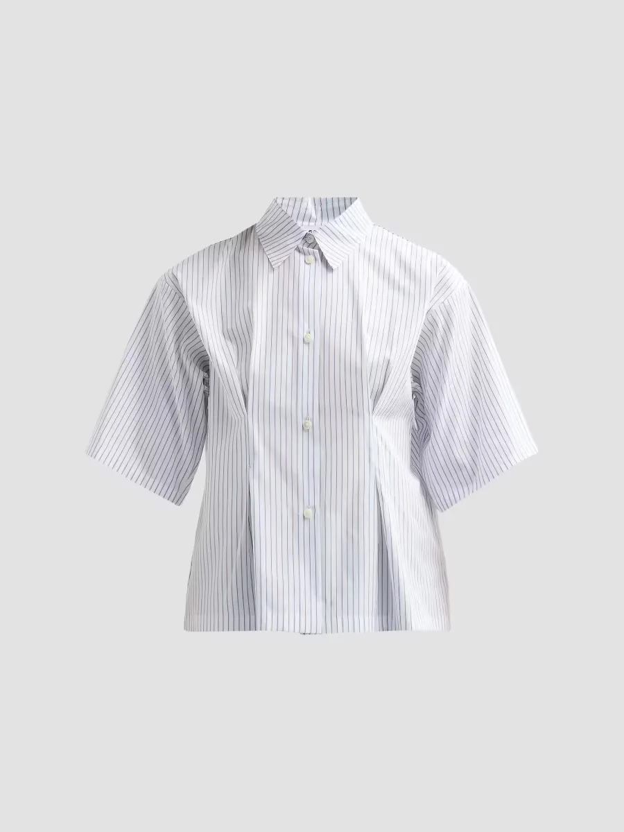Pinstripe Cotton Poplin Short-Sleeve Shirt by Jil Sander