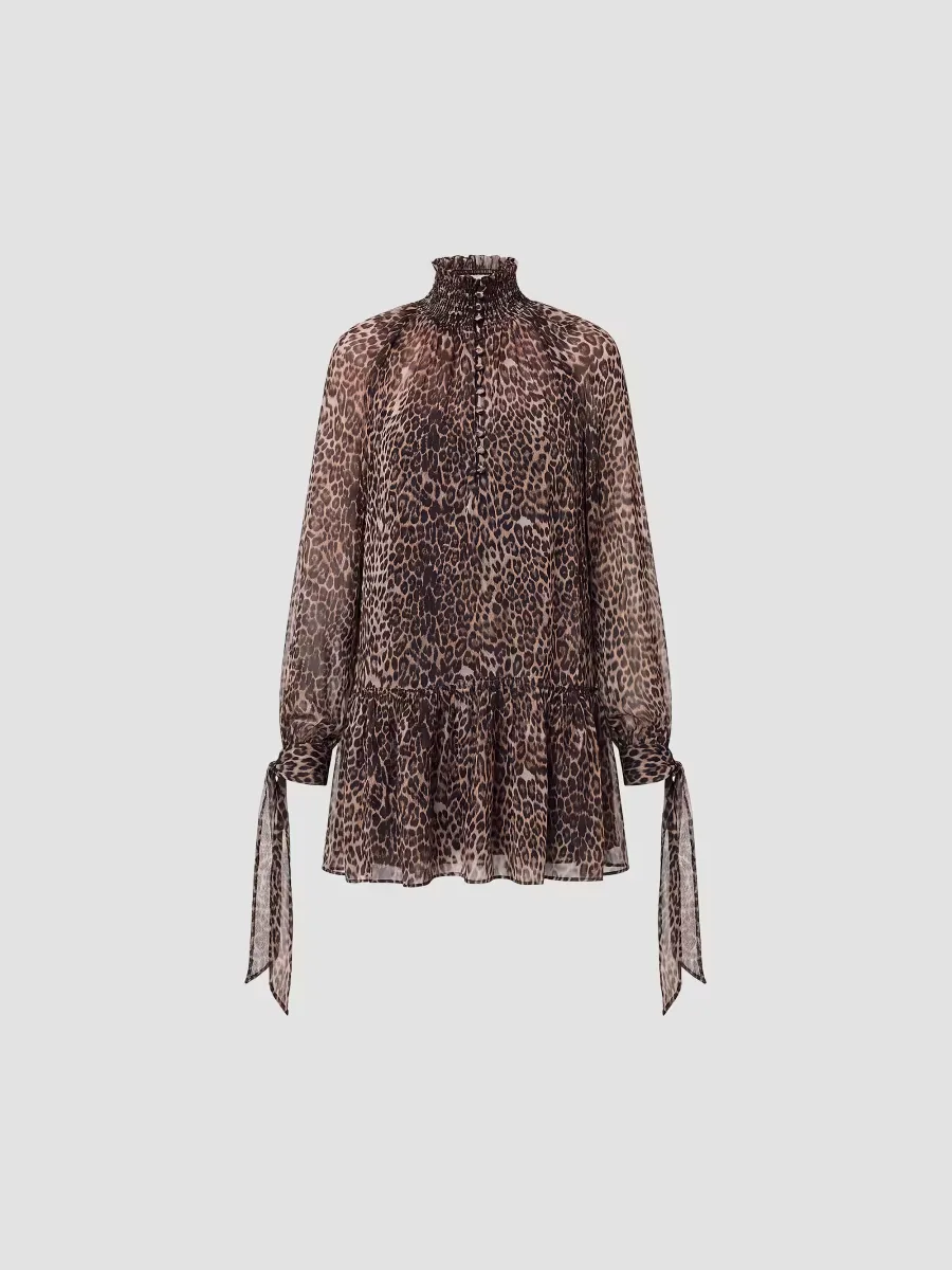 Eliza Cheetah Scarf Detail Mini Swing Dress by NICHOLAS