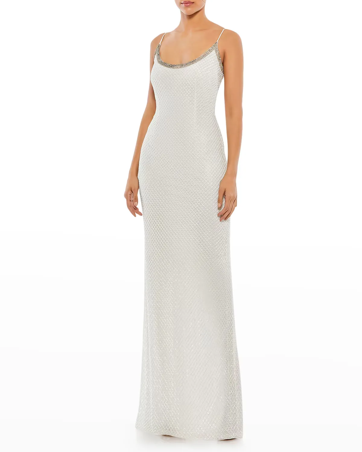 Beaded Rhinestone-Embellished Column Gown