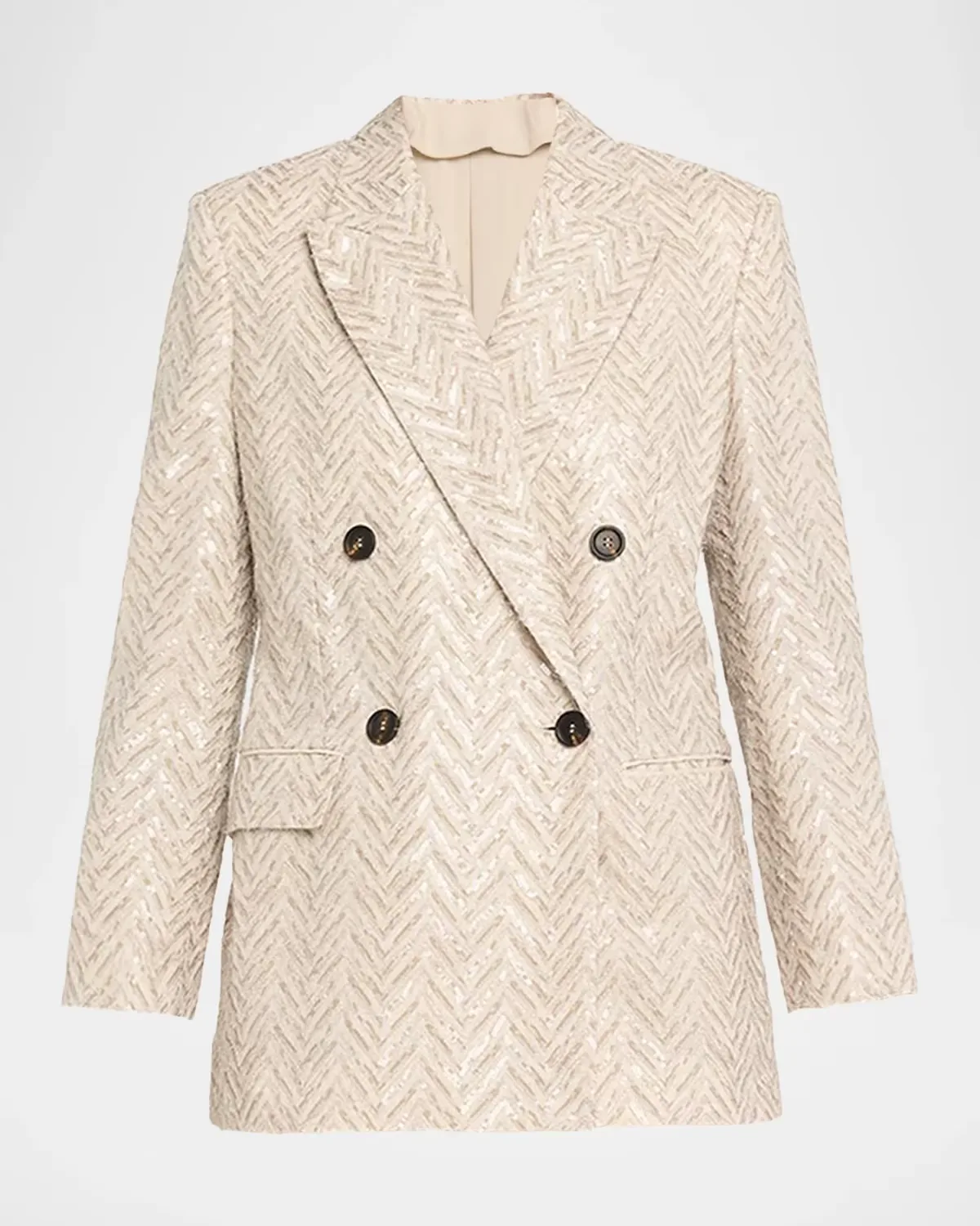 Dazzling Chevron Linen Double-Breasted Blazer Jacket by Brunello Cucinelli