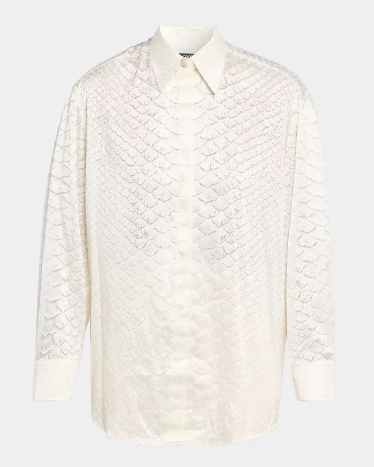 Serpentine Silk Burnout Button-Down Shirt by Roberto Cavalli