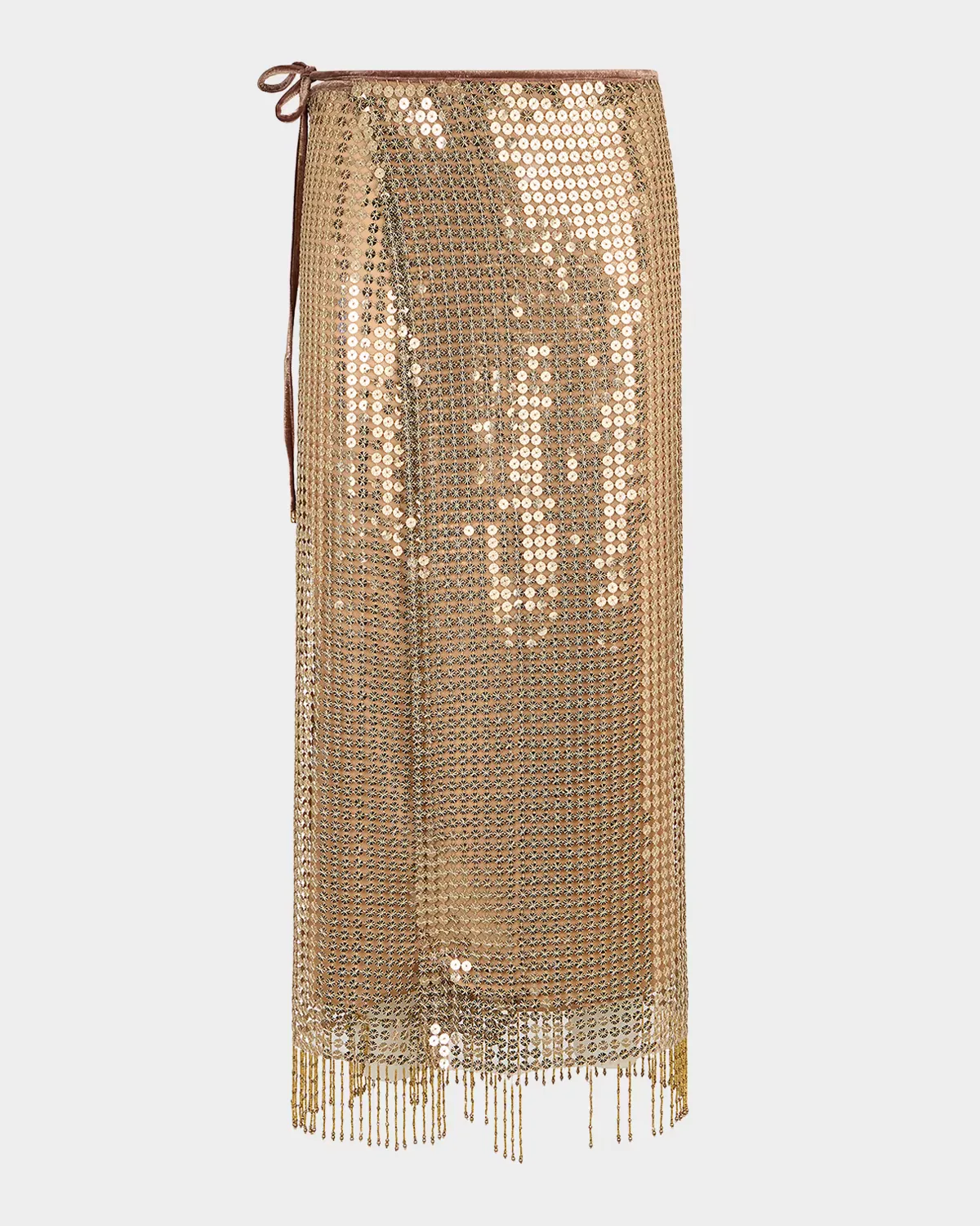 Sequined Fishnet Midi Wrap Skirt