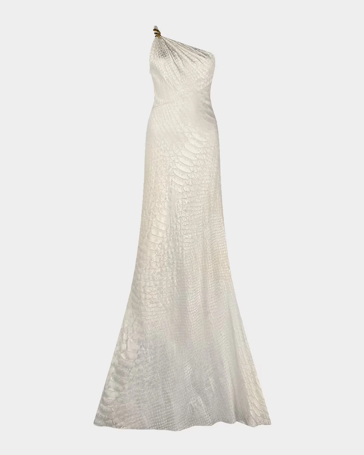 Serpentine-Print Silk One-Shoulder Maxi Dress by Roberto Cavalli