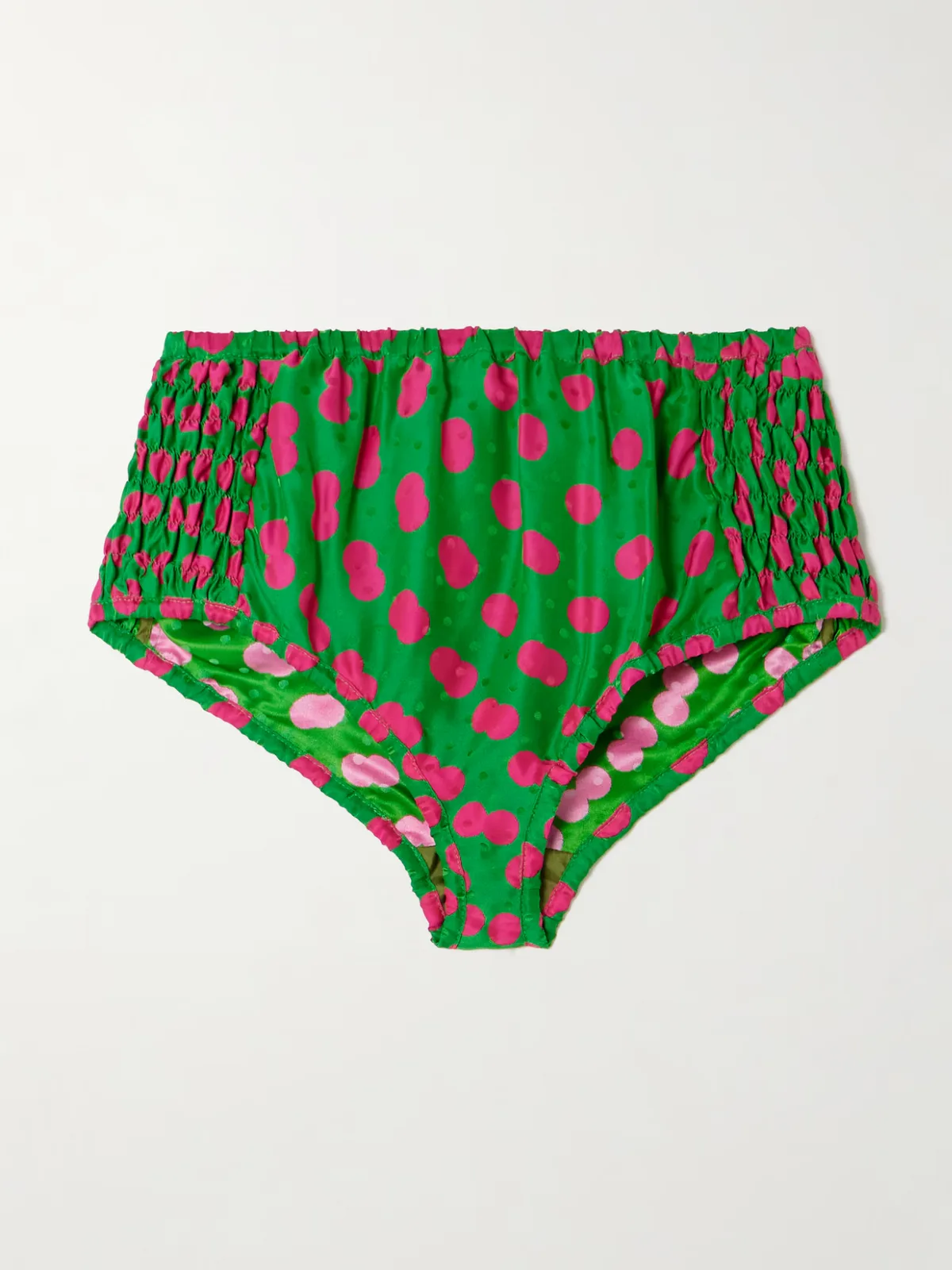 - Gathered Polka-dot Satin-jacquard Shorts -