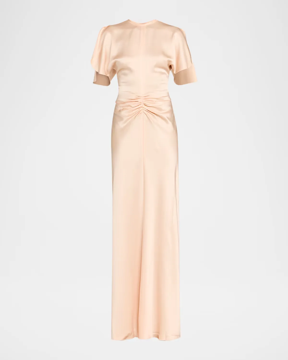 Gathered Waist Flutter-Sleeve Satin Gown by Victoria Beckham
