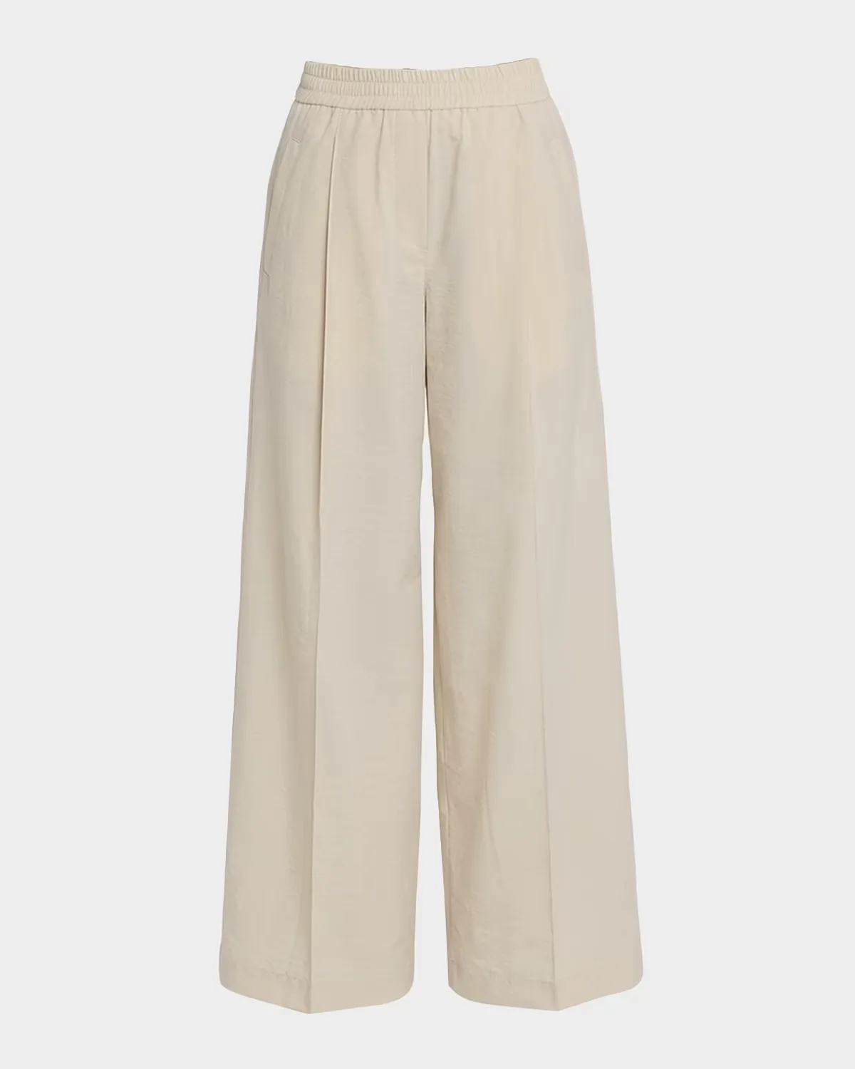 Techno Cotton Pleat Wide-Leg Pull-On Track Pants by Brunello Cucinelli
