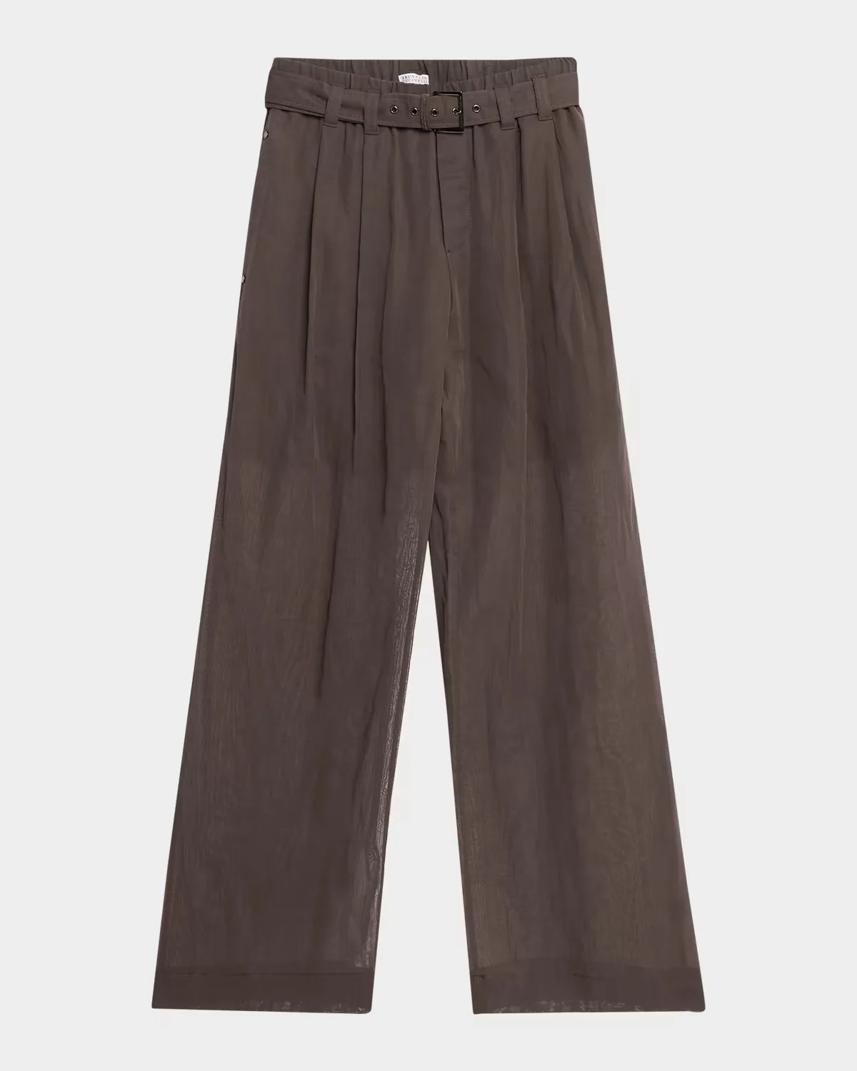 Sheer Cotton Voile Wide-Leg Pants with Belt by Brunello Cucinelli
