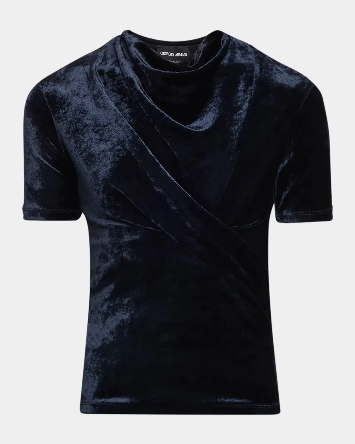Cowl-Neck Draped Velvet Short-Sleeve Top by Armani