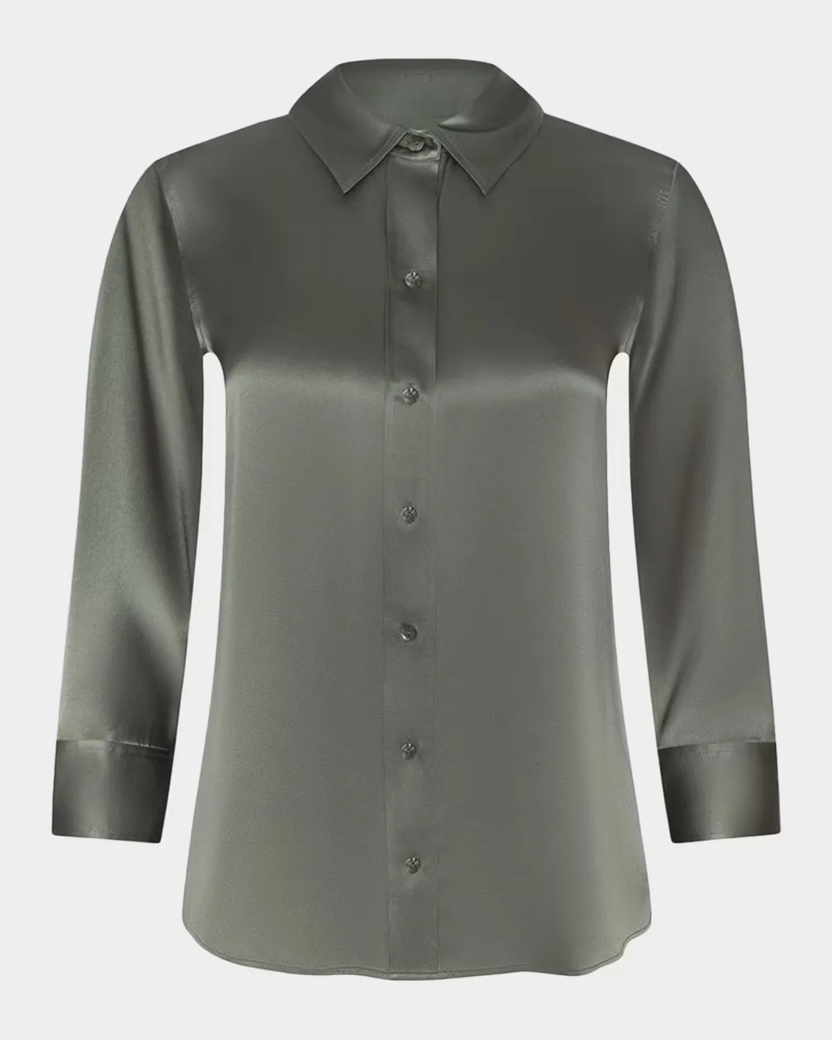 Dani Silk Satin 3/4-Sleeve Button-Down Blouse