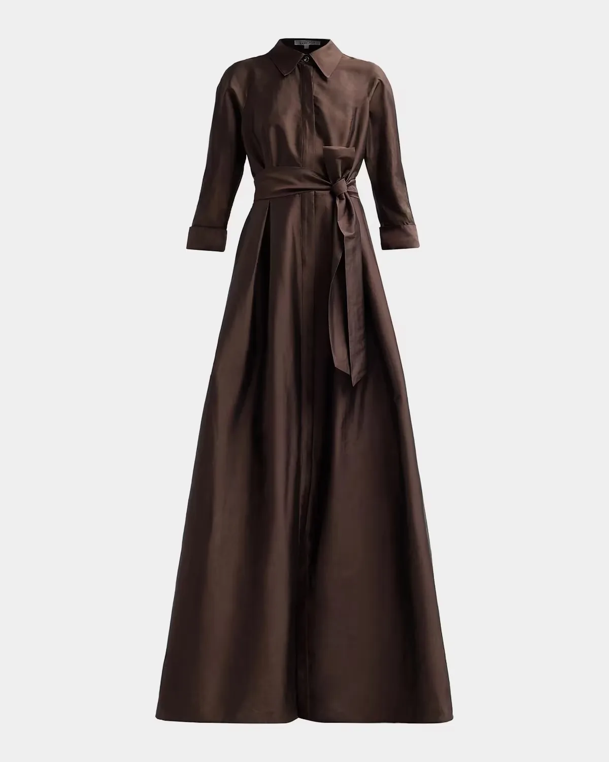 3/4-Sleeve Taffeta Shirtdress Gown by Teri Jon