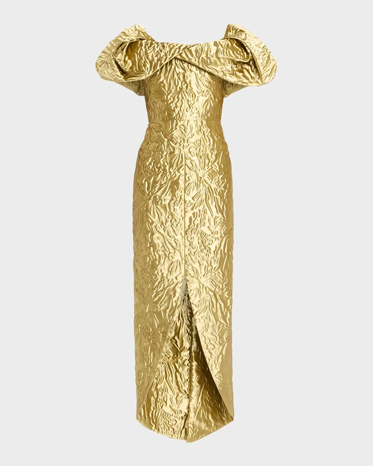 Metallic Jacquard Puff-Shoulder High-Low Dress by Bibhu Mohapatra