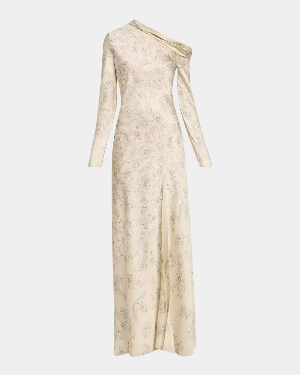 Lace Printed Satin One-Shoulder Gown by Alberta Ferretti